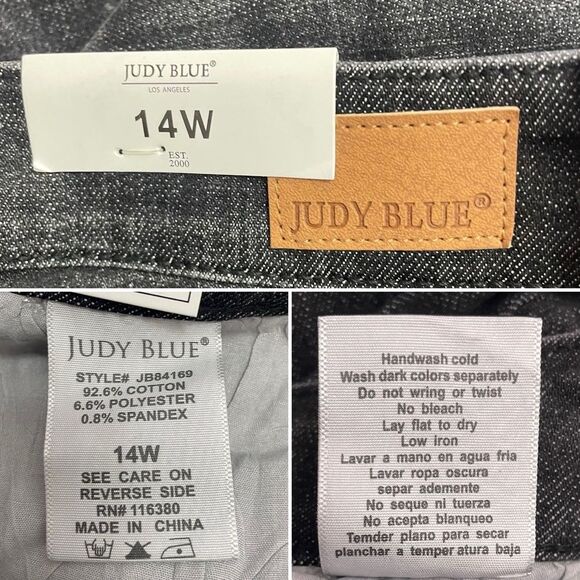 NWT Judy Blue Destroyed Button-Fly Skinny Jeans Black Wash Denim Size 14W NEW - Picture 14 of 15